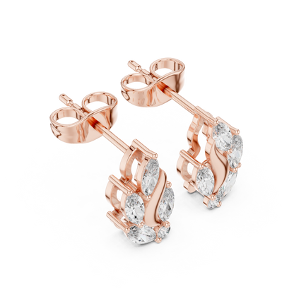 0.45ctw Marquise Diamond Wave Cluster Earrings in Yellow Gold | Abstract Leaf Studs
