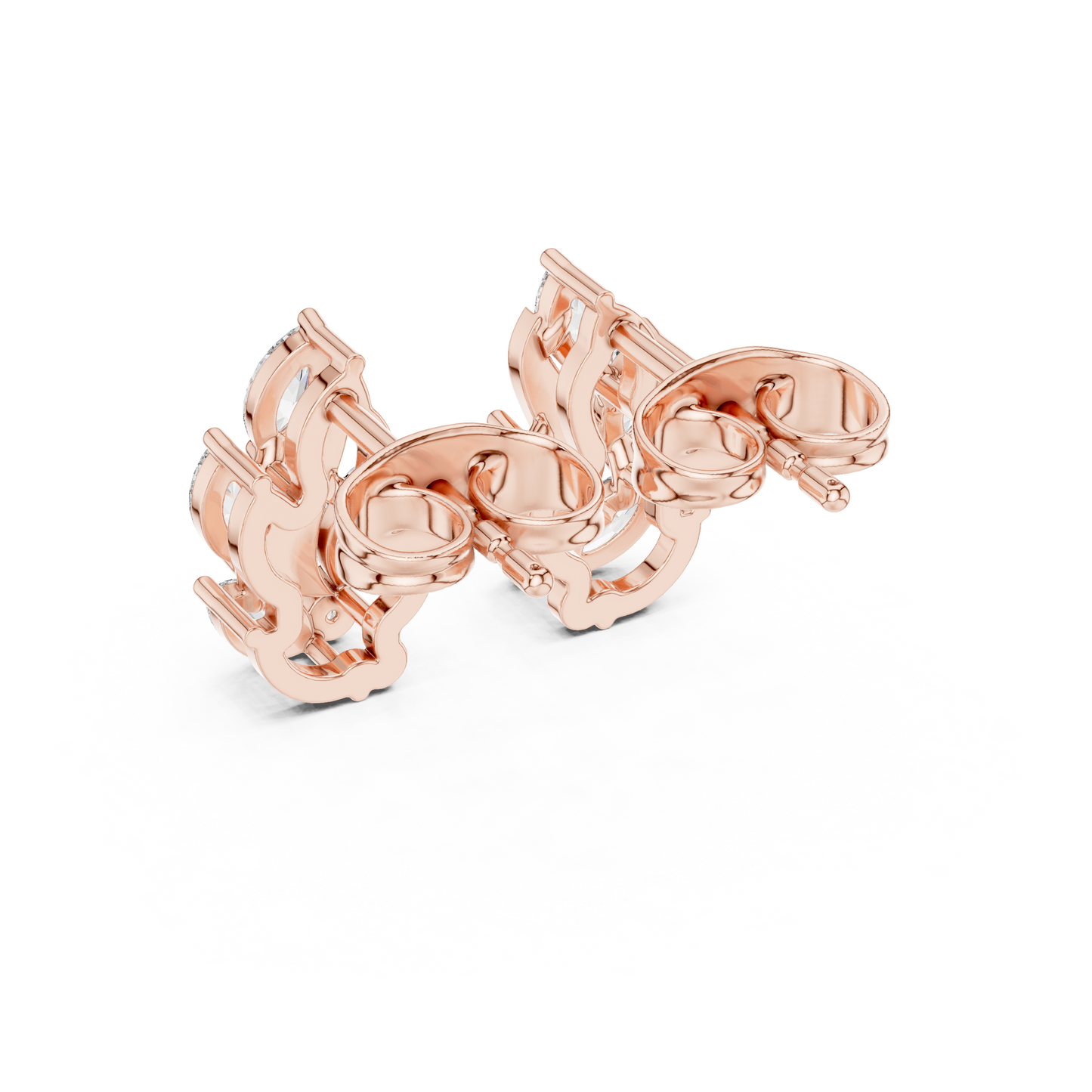0.45ctw Marquise Diamond Wave Cluster Earrings in Yellow Gold | Abstract Leaf Studs