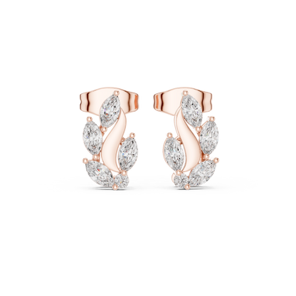 0.45ctw Marquise Diamond Wave Cluster Earrings in Yellow Gold | Abstract Leaf Studs
