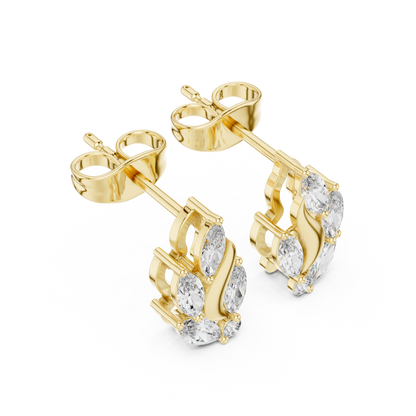 0.45ctw Marquise Diamond Wave Cluster Earrings in Yellow Gold | Abstract Leaf Studs