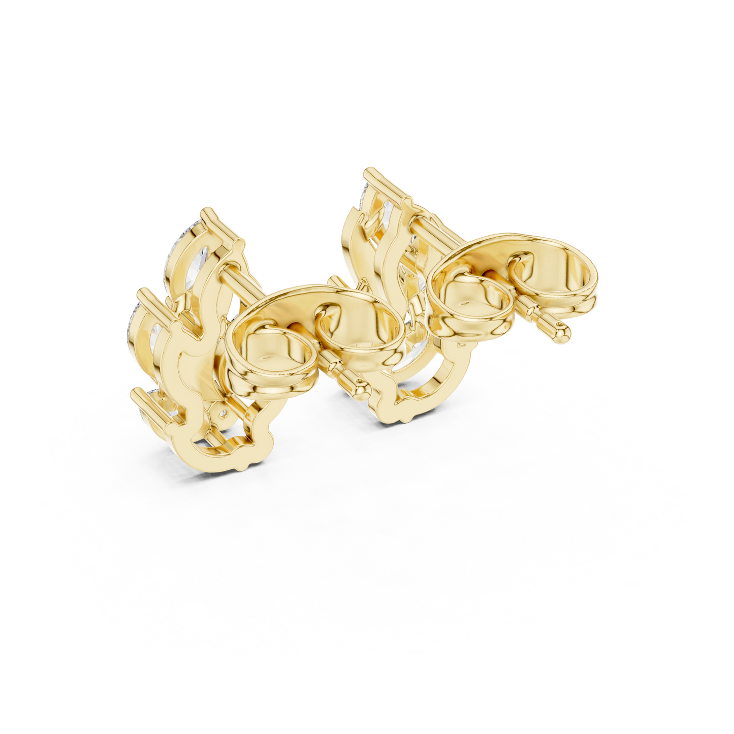 0.45ctw Marquise Diamond Wave Cluster Earrings in Yellow Gold | Abstract Leaf Studs