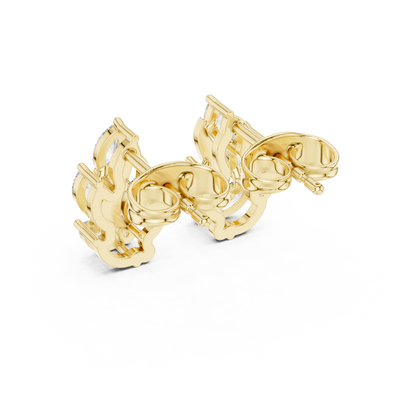 0.45ctw Marquise Diamond Wave Cluster Earrings in Yellow Gold | Abstract Leaf Studs