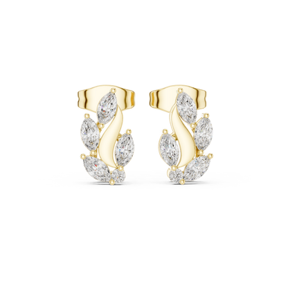 0.45ctw Marquise Diamond Wave Cluster Earrings in Yellow Gold | Abstract Leaf Studs