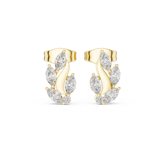 0.45ctw Marquise Diamond Wave Cluster Earrings in Yellow Gold | Abstract Leaf Studs