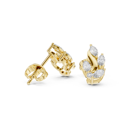 0.45ctw Marquise Diamond Wave Cluster Earrings in Yellow Gold | Abstract Leaf Studs