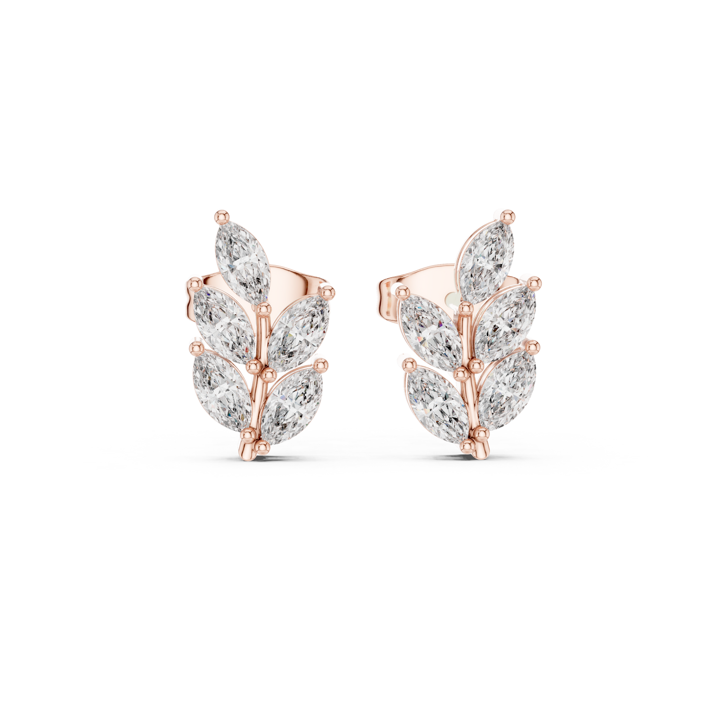 0.56ctw Marquise Diamond Olive Branch Leaf Stud Earrings in White Gold