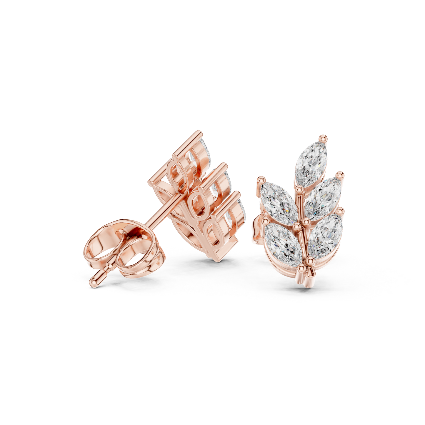 0.56ctw Marquise Diamond Olive Branch Leaf Stud Earrings in White Gold