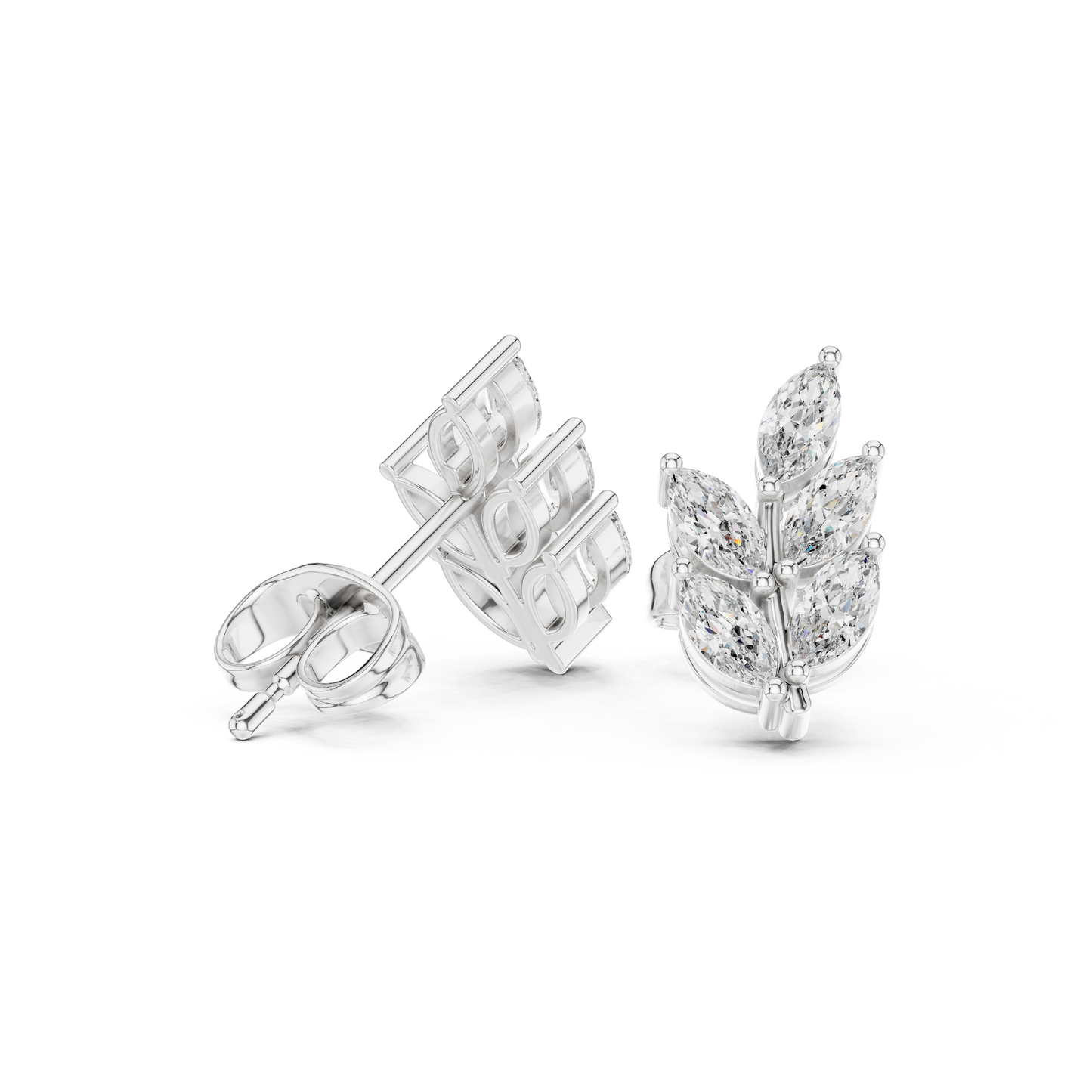 0.56ctw Marquise Diamond Olive Branch Leaf Stud Earrings in White Gold