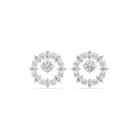 1.53ctw Floating Diamond Solitaire Open Circle Halo Stud Earrings in White Gold