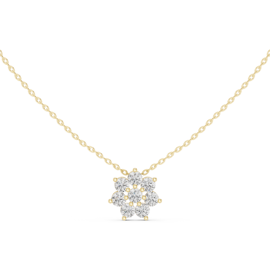 1.32ctw Solid Gold Round Cut Diamond Flower Cluster Pendant