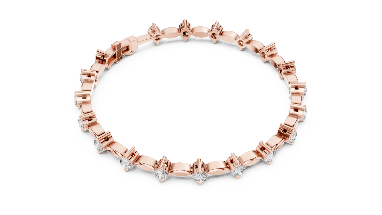 Celestial Radiance: Yellow Gold Solitaire Diamond Bracelet with Marquise-Link Bale
