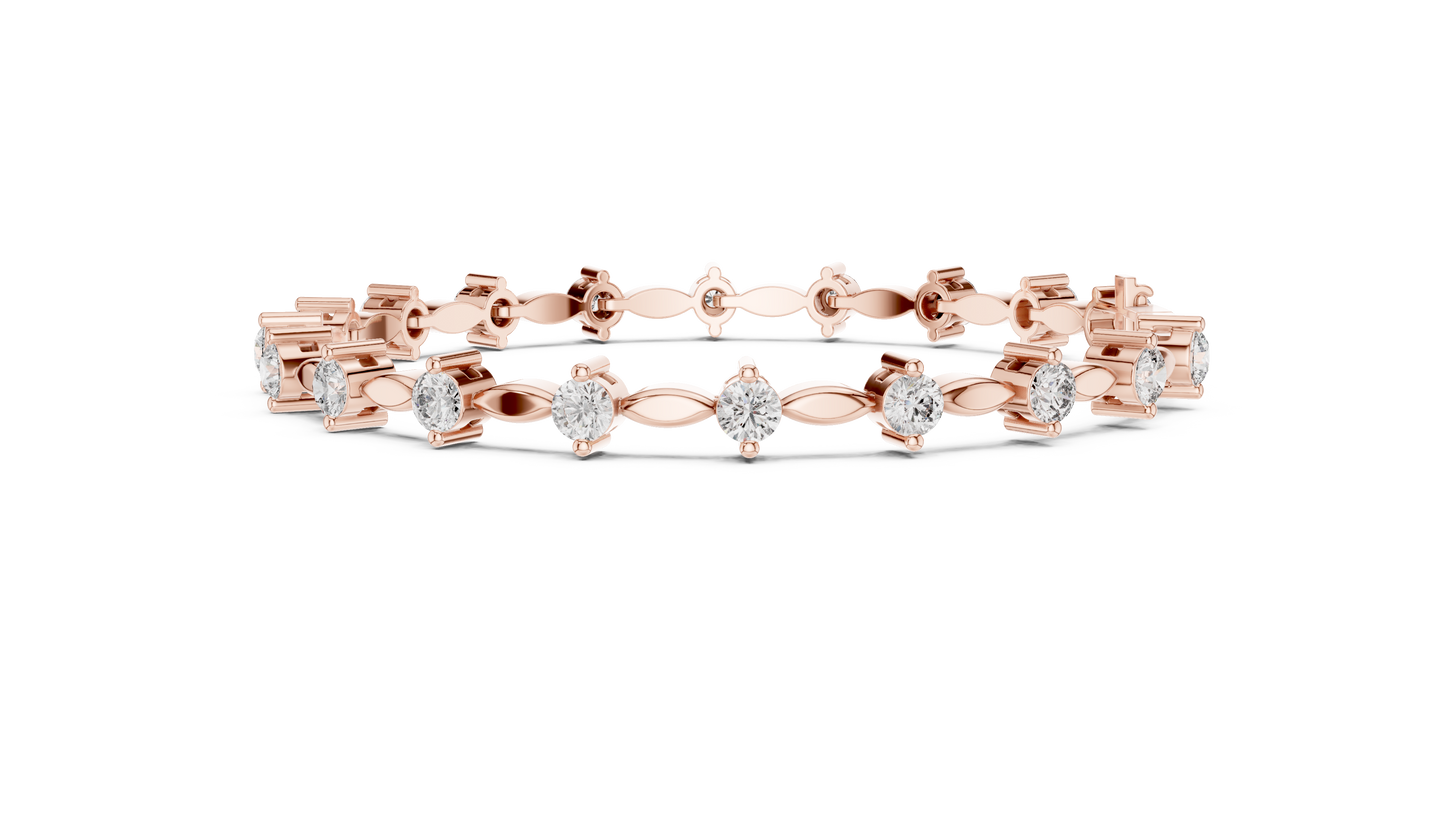 Celestial Radiance: Yellow Gold Solitaire Diamond Bracelet with Marquise-Link Bale