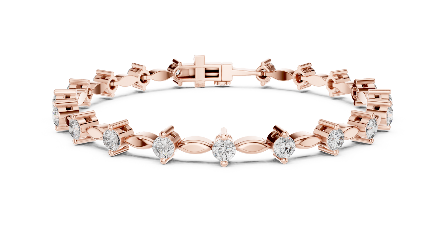 Celestial Radiance: Yellow Gold Solitaire Diamond Bracelet with Marquise-Link Bale