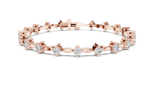 Celestial Radiance: Yellow Gold Solitaire Diamond Bracelet with Marquise-Link Bale