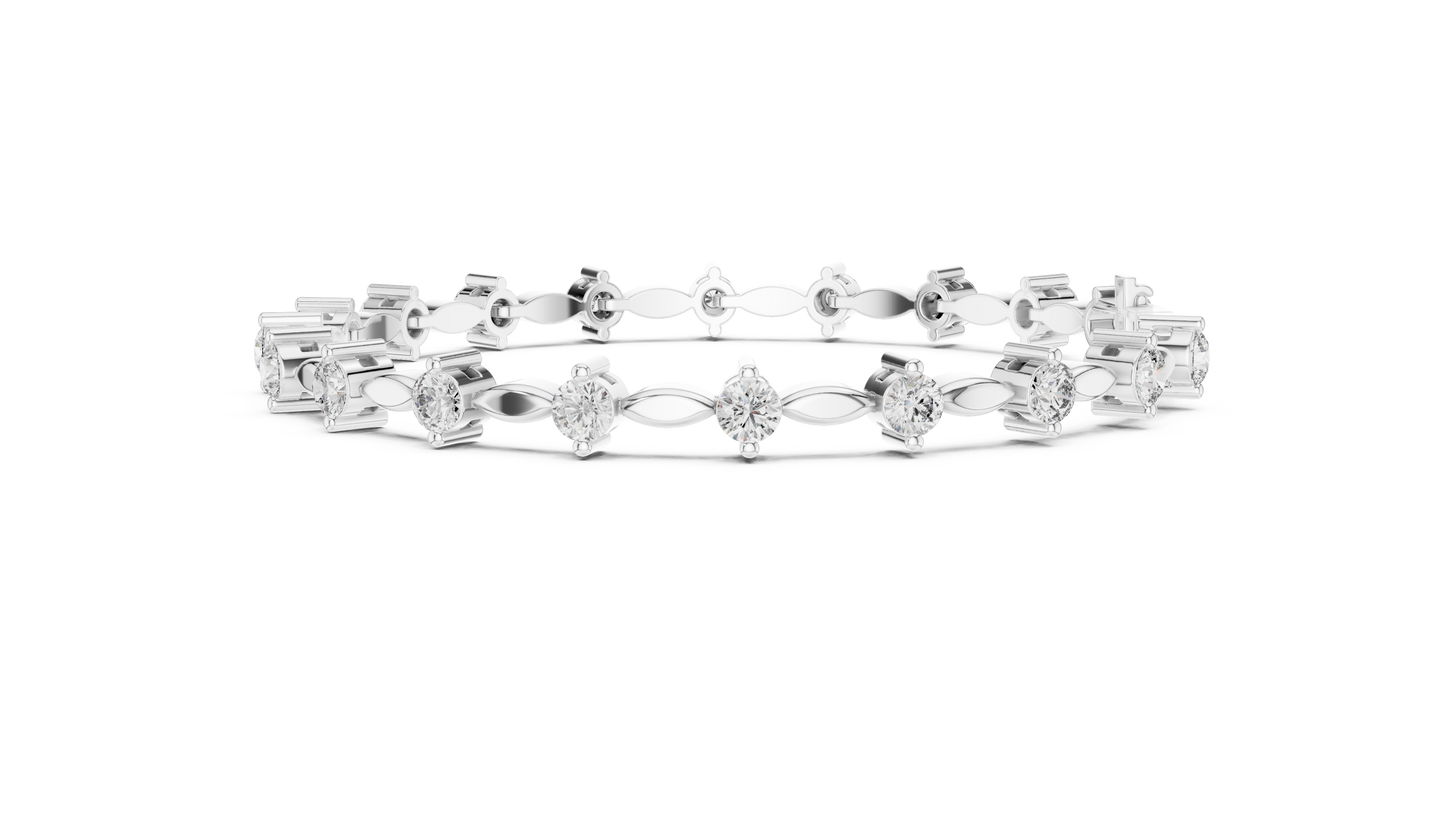 Celestial Radiance: Yellow Gold Solitaire Diamond Bracelet with Marquise-Link Bale