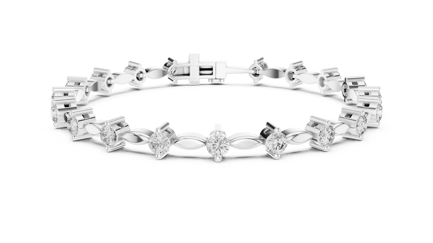 Celestial Radiance: Yellow Gold Solitaire Diamond Bracelet with Marquise-Link Bale