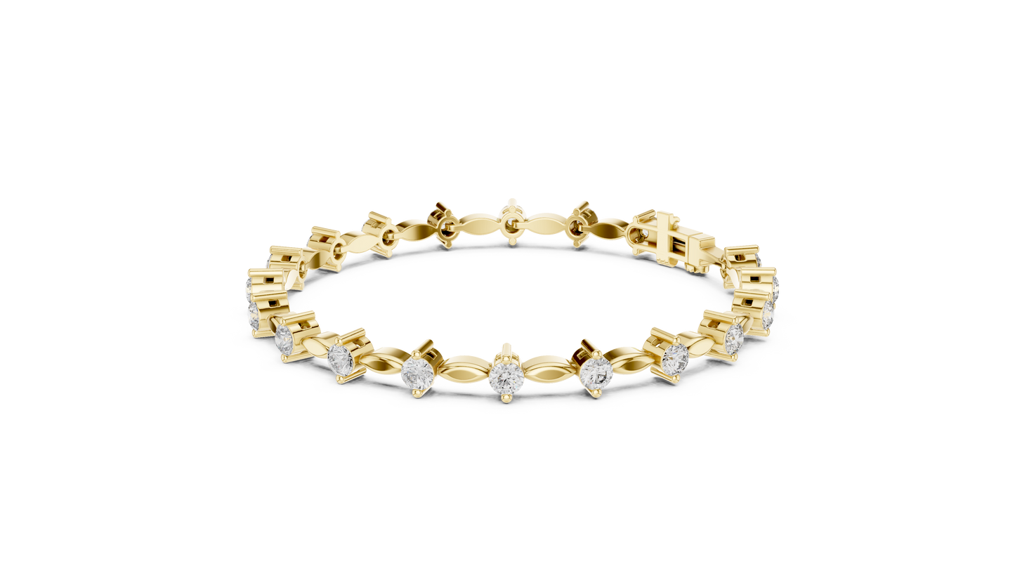 Celestial Radiance: Yellow Gold Solitaire Diamond Bracelet with Marquise-Link Bale