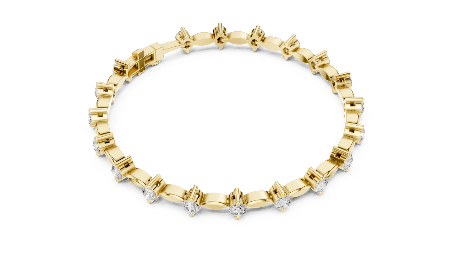 Celestial Radiance: Yellow Gold Solitaire Diamond Bracelet with Marquise-Link Bale
