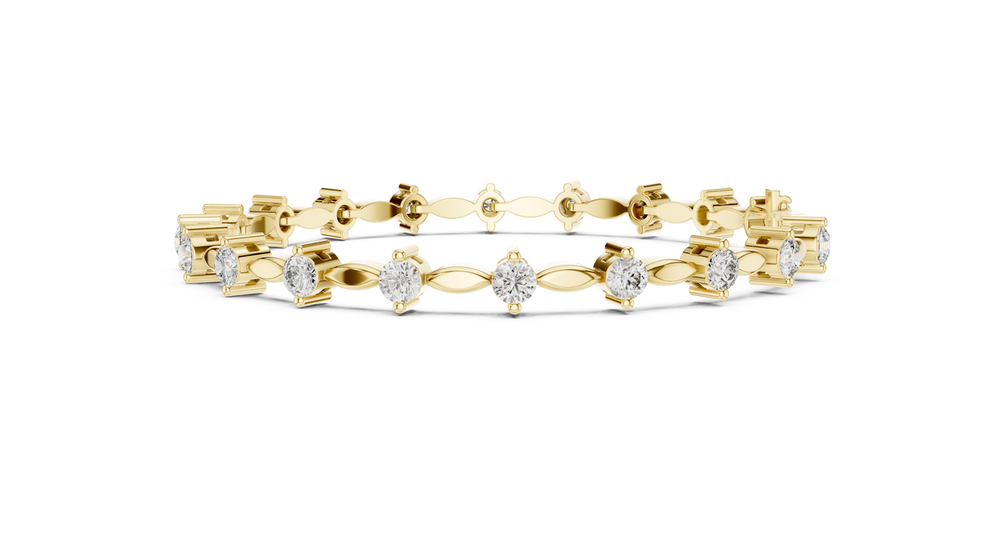 Celestial Radiance: Yellow Gold Solitaire Diamond Bracelet with Marquise-Link Bale
