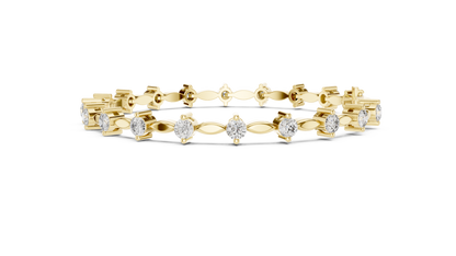 Celestial Radiance: Yellow Gold Solitaire Diamond Bracelet with Marquise-Link Bale