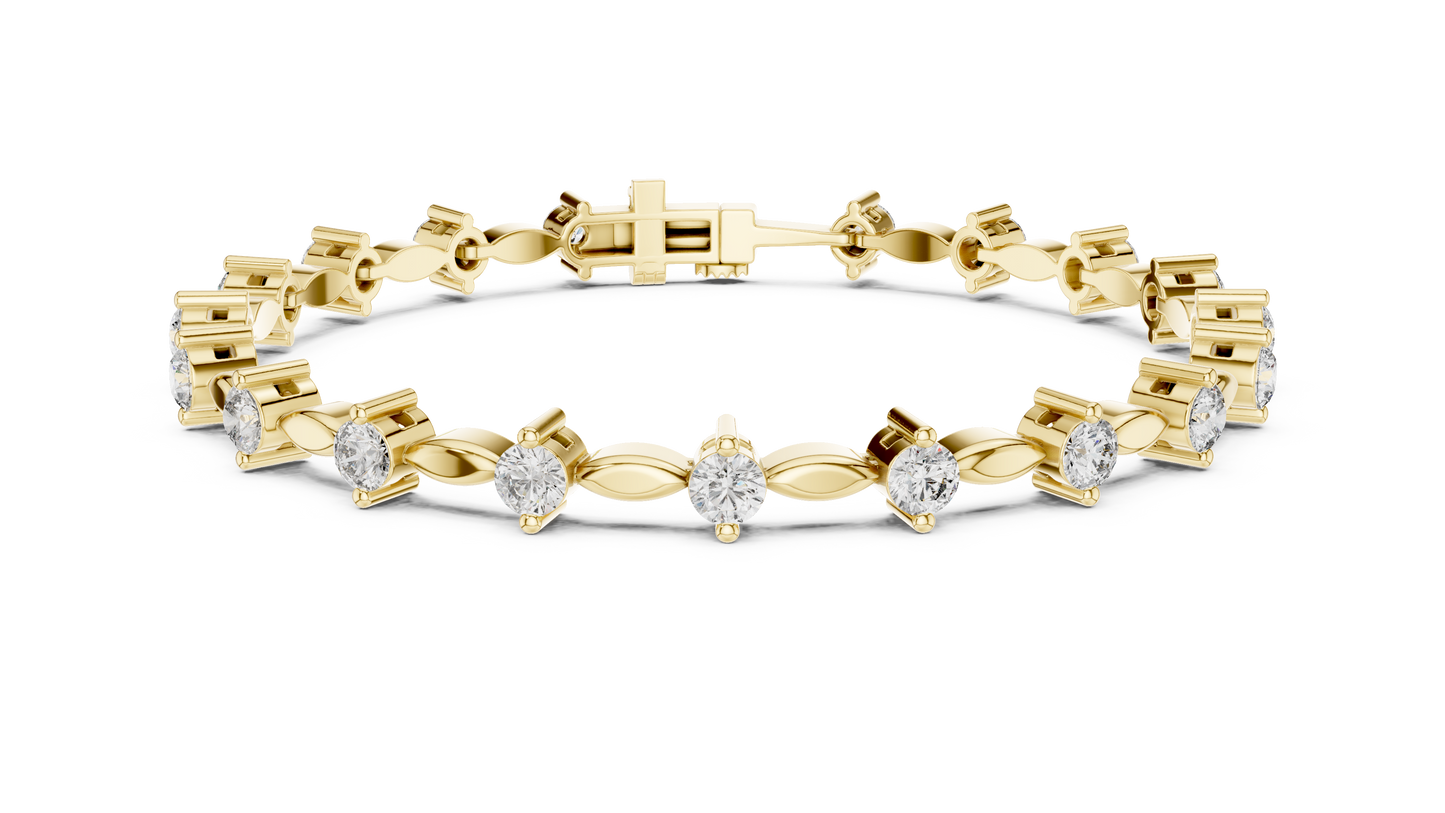Celestial Radiance: Yellow Gold Solitaire Diamond Bracelet with Marquise-Link Bale
