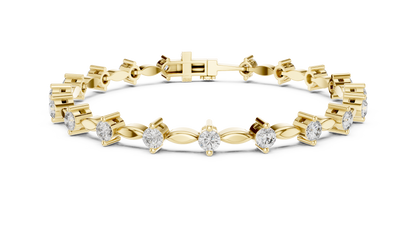 Celestial Radiance: Yellow Gold Solitaire Diamond Bracelet with Marquise-Link Bale