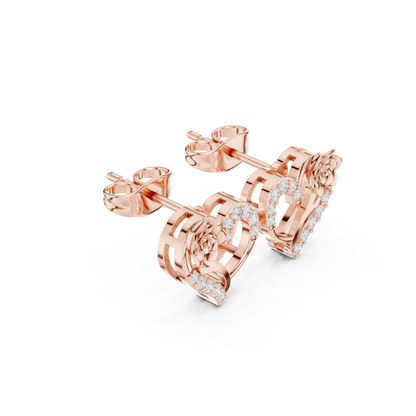 Yellow Gold Diamond Floral Open Heart Statement Stud Earrings - 0.14ctw