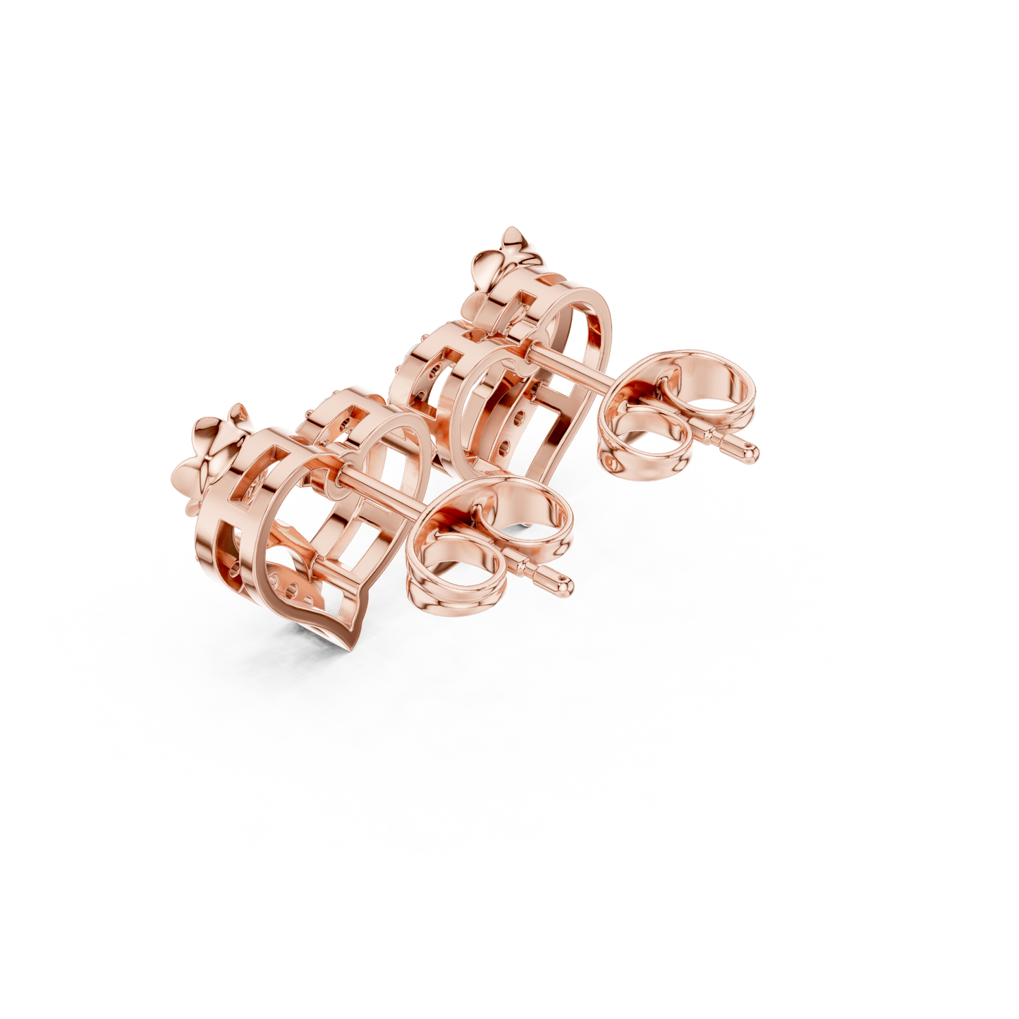 Yellow Gold Diamond Floral Open Heart Statement Stud Earrings - 0.14ctw