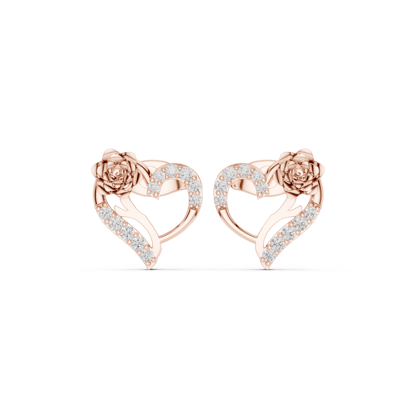 Yellow Gold Diamond Floral Open Heart Statement Stud Earrings - 0.14ctw