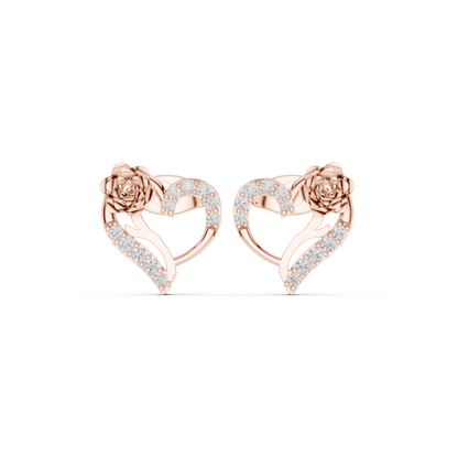Yellow Gold Diamond Floral Open Heart Statement Stud Earrings - 0.14ctw