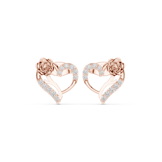 Yellow Gold Diamond Floral Open Heart Statement Stud Earrings - 0.14ctw