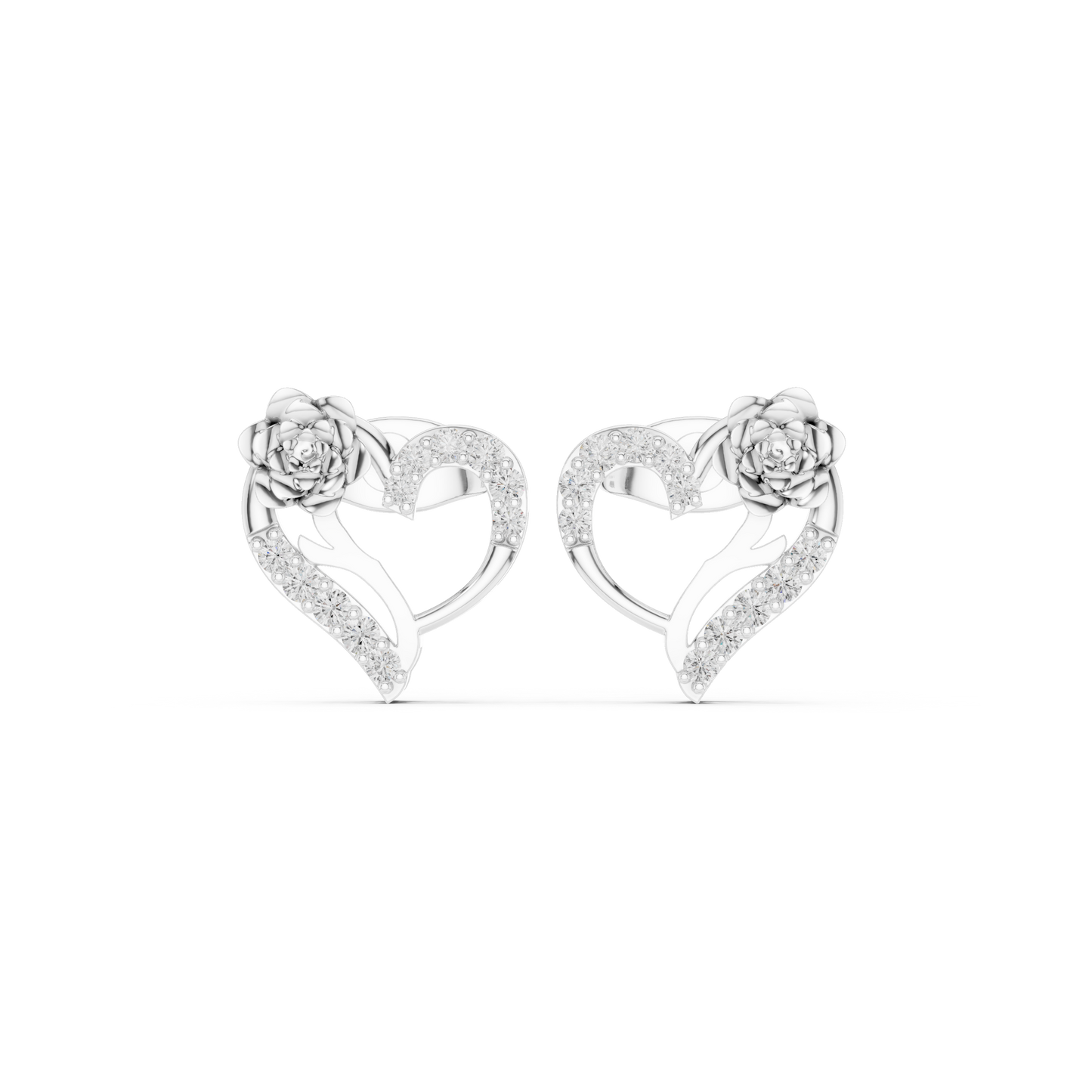 Yellow Gold Diamond Floral Open Heart Statement Stud Earrings - 0.14ctw