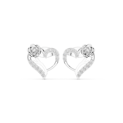 Yellow Gold Diamond Floral Open Heart Statement Stud Earrings - 0.14ctw