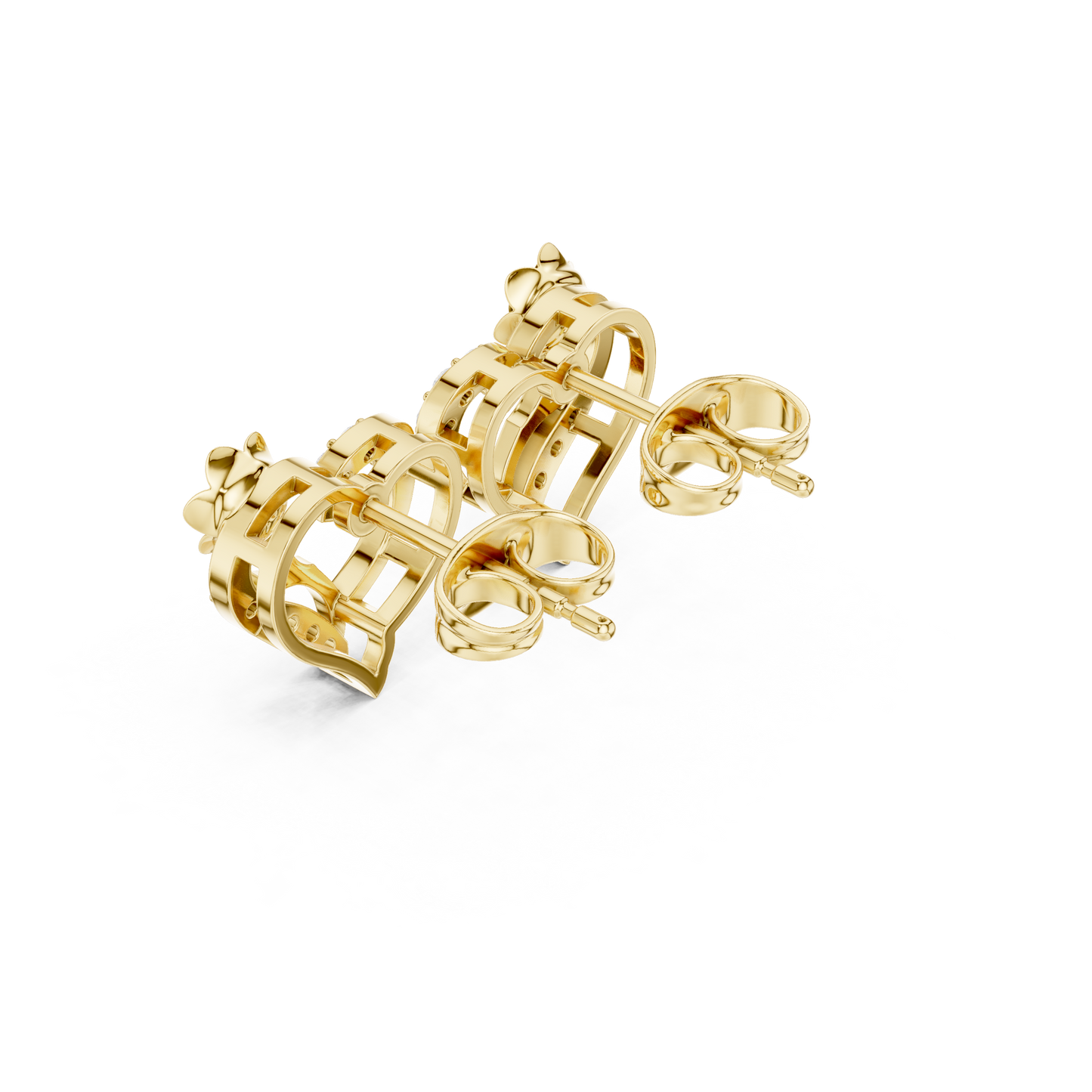 Yellow Gold Diamond Floral Open Heart Statement Stud Earrings - 0.14ctw