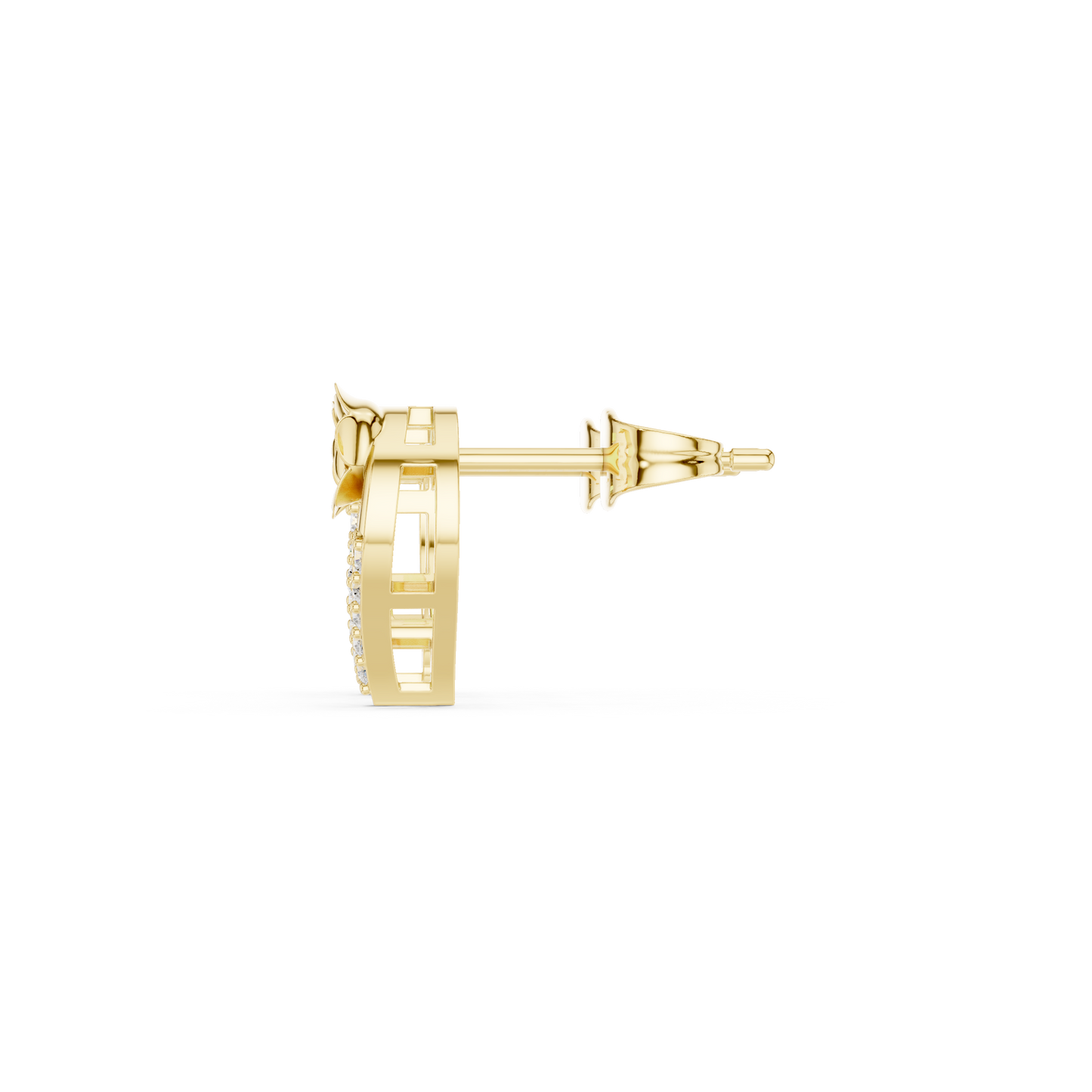 Yellow Gold Diamond Floral Open Heart Statement Stud Earrings - 0.14ctw