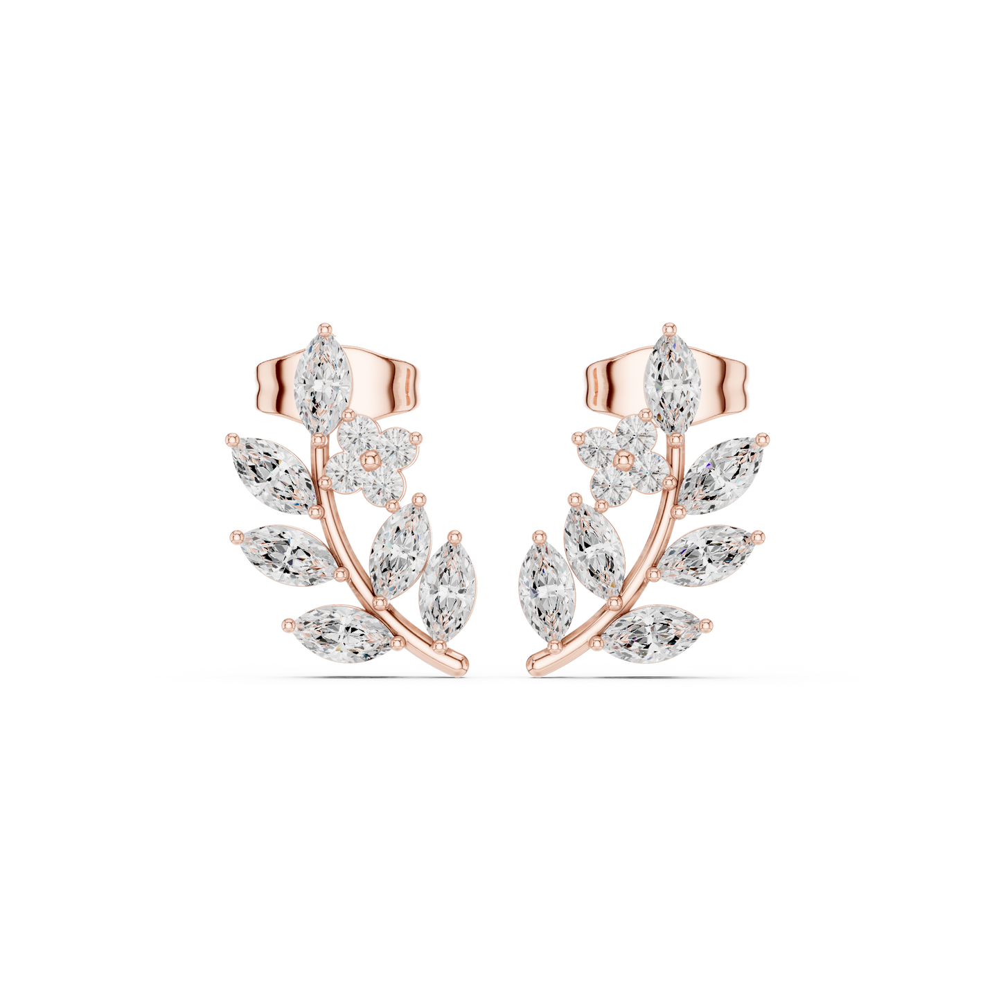 0.77CTW Elegant Marquise Leaf & Floral Cluster Earrings in White Gold Stud