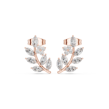 0.77CTW Elegant Marquise Leaf & Floral Cluster Earrings in White Gold Stud