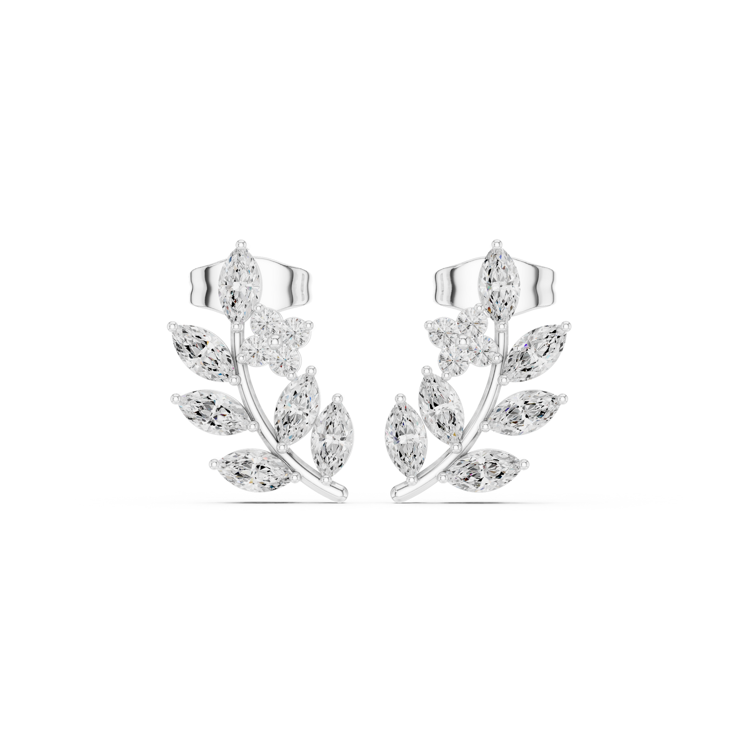 0.77CTW Elegant Marquise Leaf & Floral Cluster Earrings in White Gold Stud