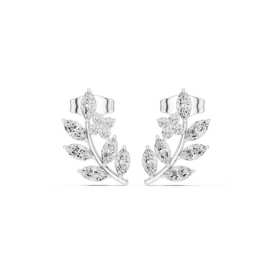 0.77CTW Elegant Marquise Leaf & Floral Cluster Earrings in White Gold Stud