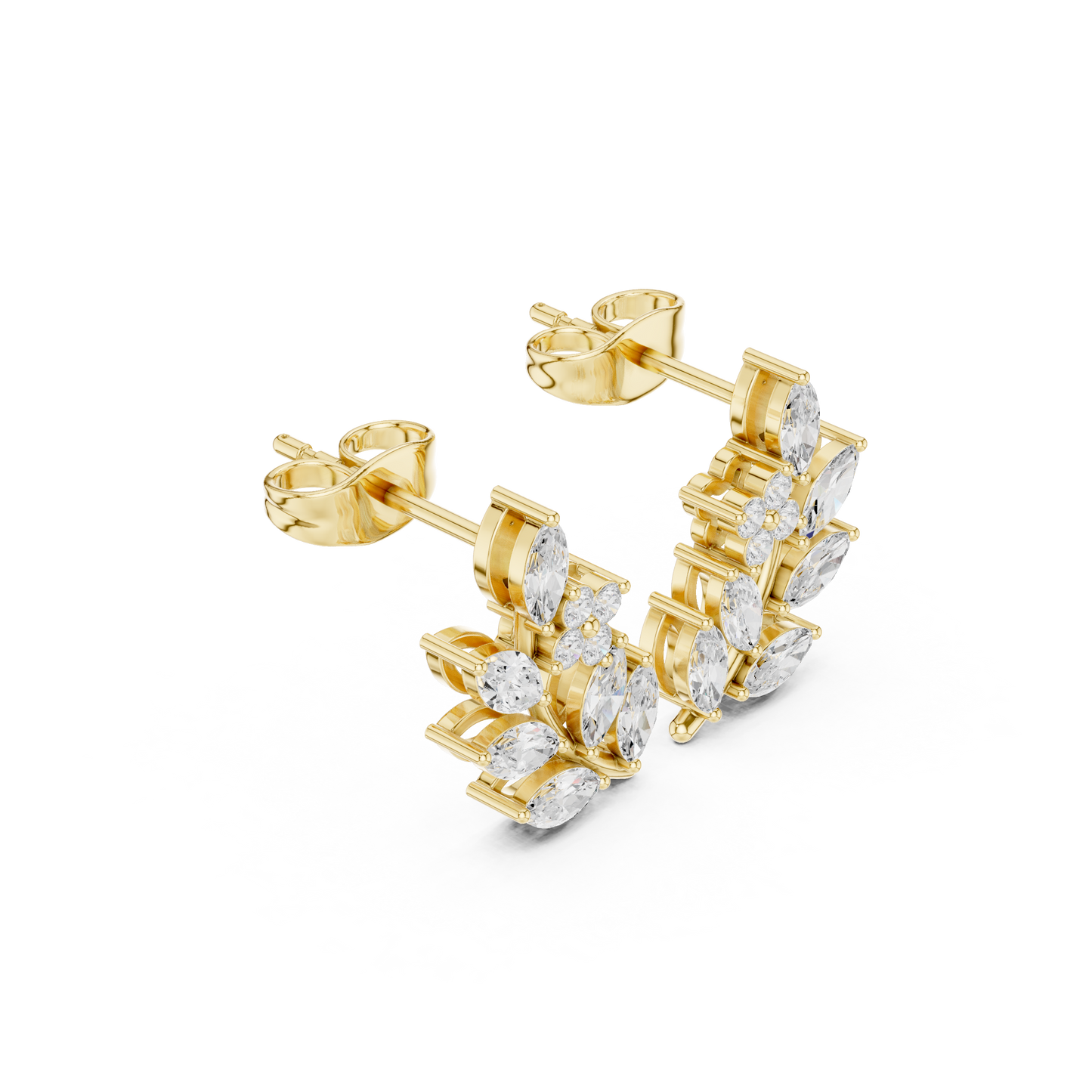 0.77CTW Elegant Marquise Leaf & Floral Cluster Earrings in White Gold Stud