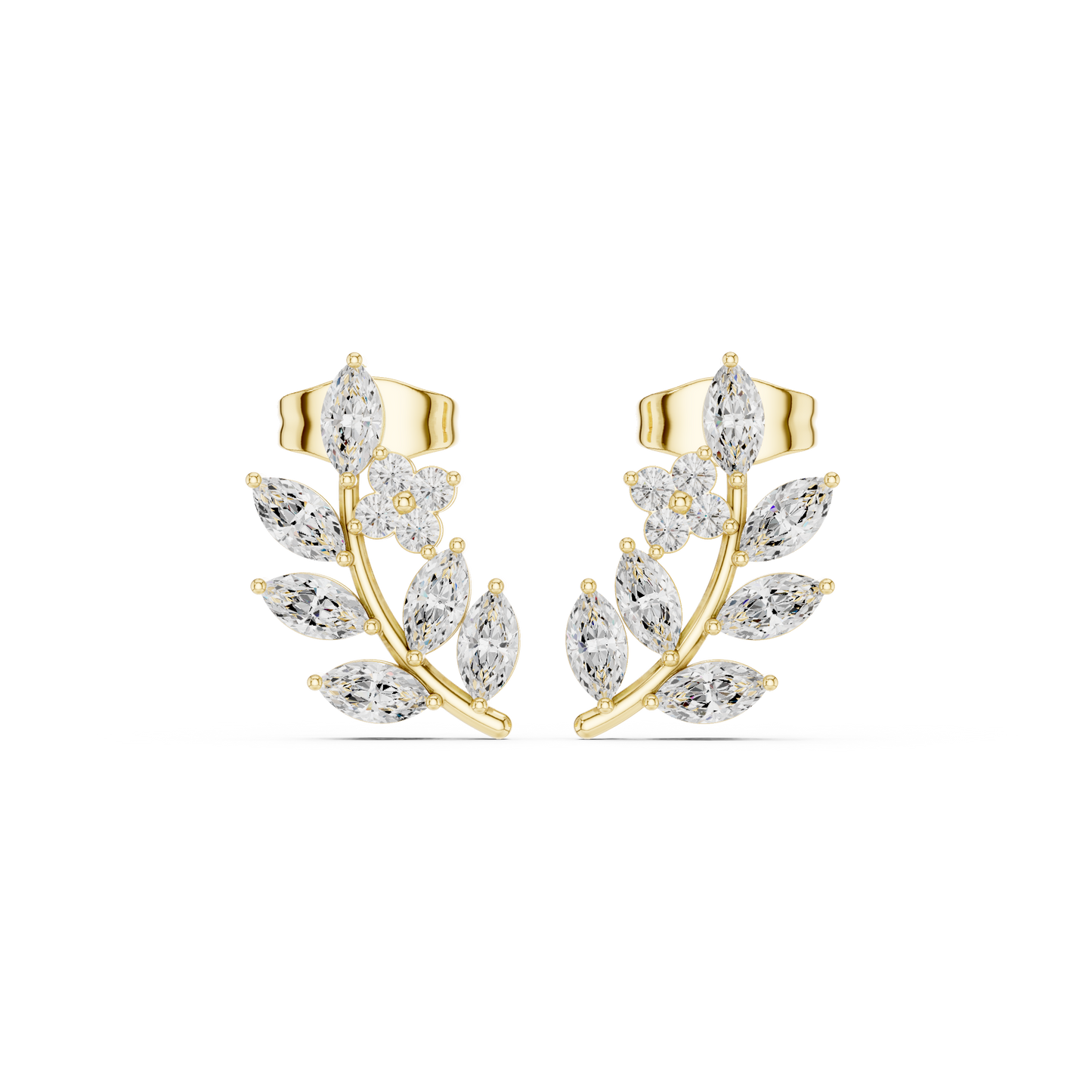 0.77CTW Elegant Marquise Leaf & Floral Cluster Earrings in White Gold Stud