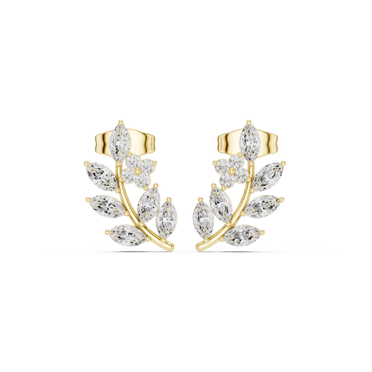 0.77CTW Elegant Marquise Leaf & Floral Cluster Earrings in White Gold Stud