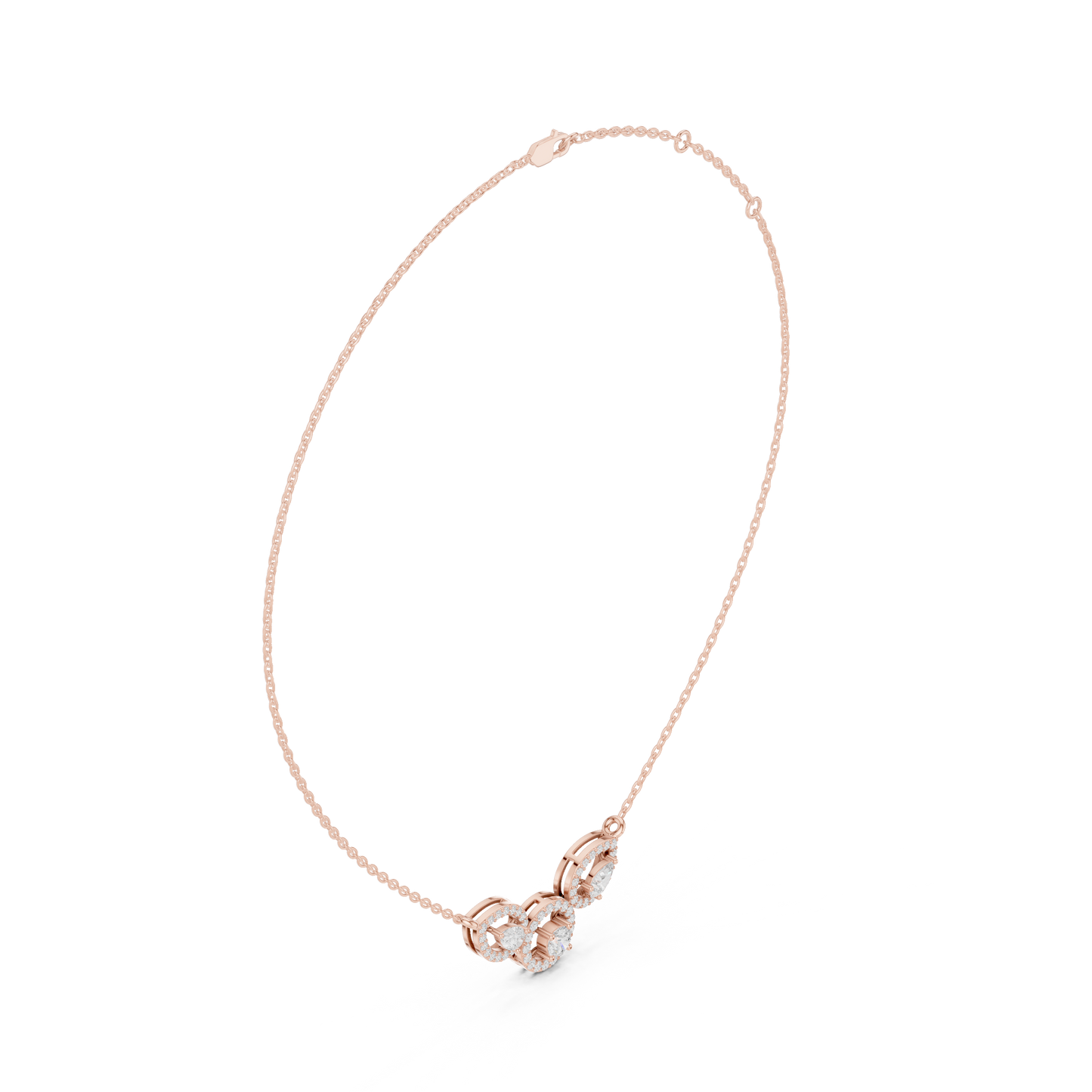 1.11ctw Solid Gold Modern Diamond Mangalsutra Trio Halo Pendant Necklace