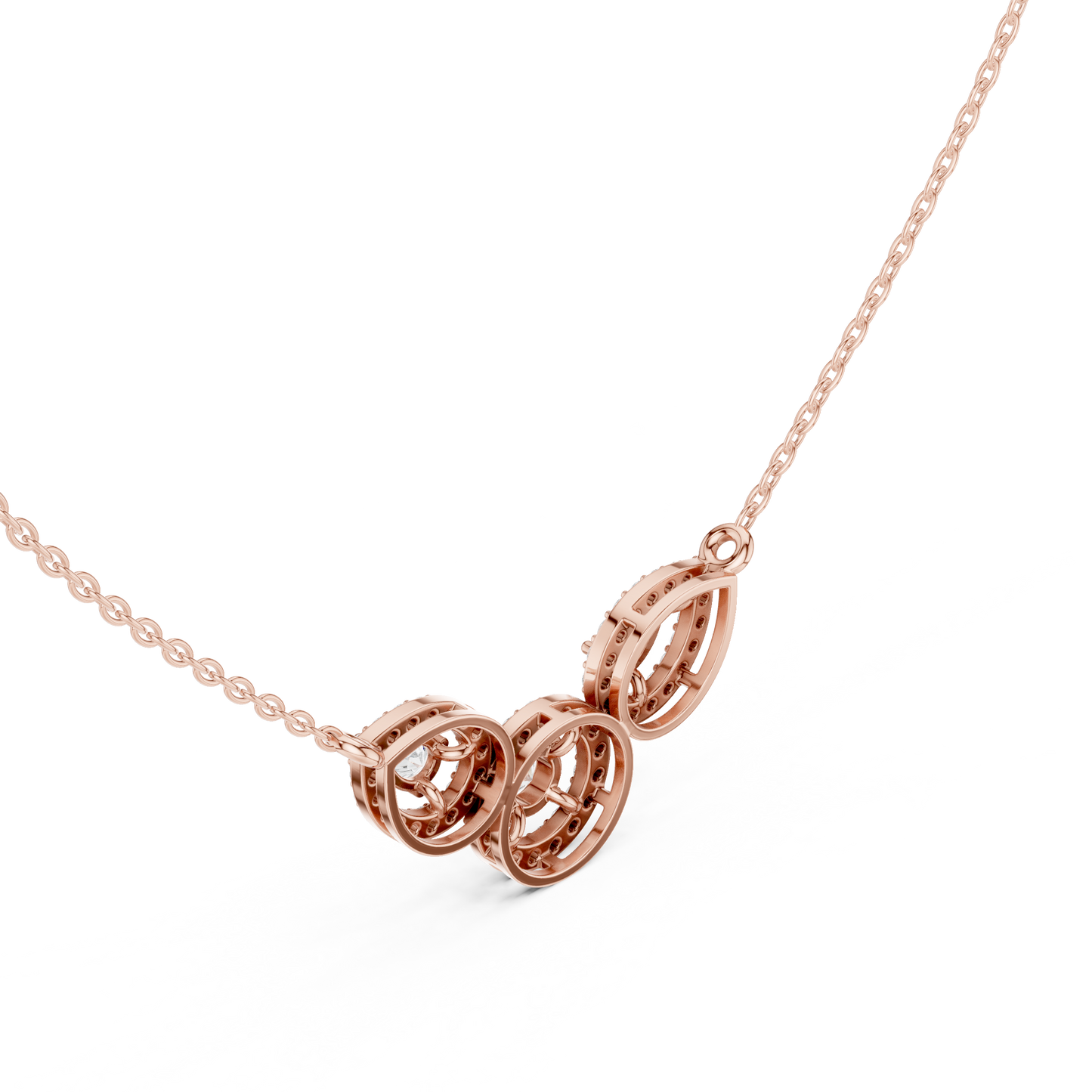 1.11ctw Solid Gold Modern Diamond Mangalsutra Trio Halo Pendant Necklace
