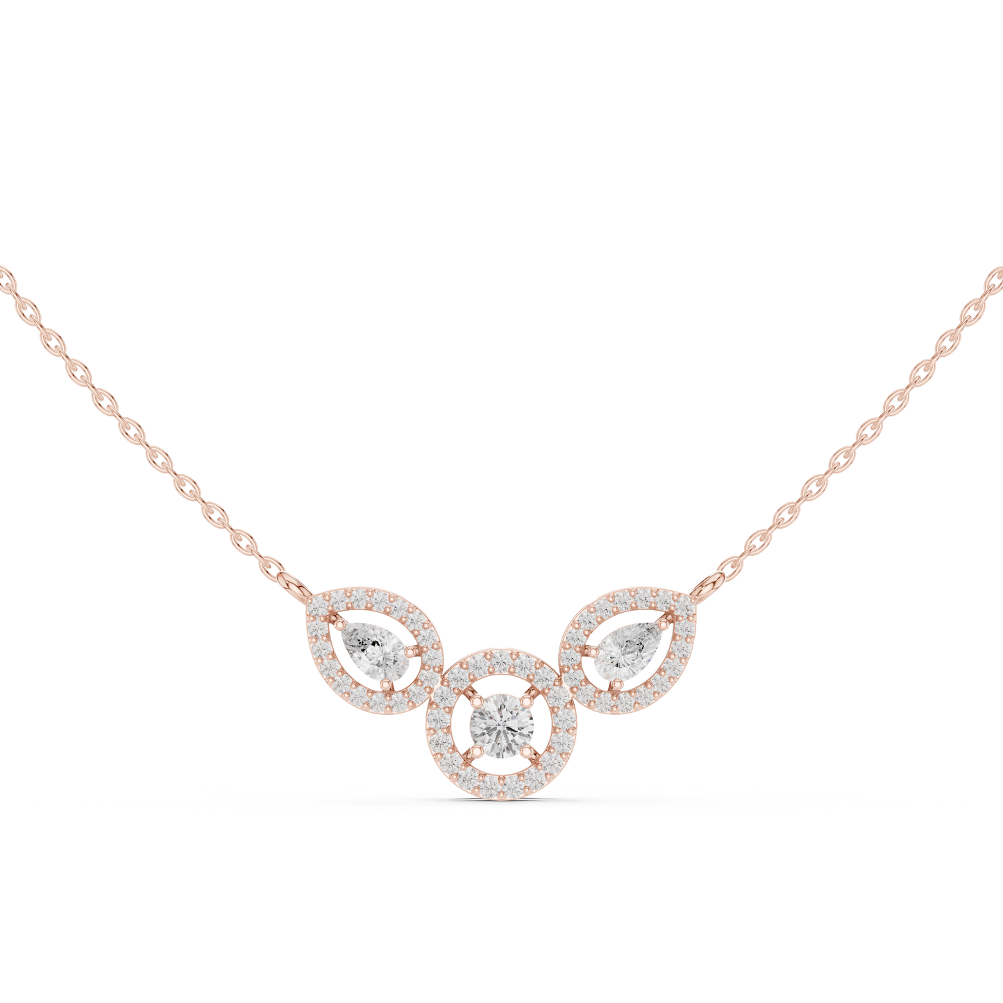 1.11ctw Solid Gold Modern Diamond Mangalsutra Trio Halo Pendant Necklace