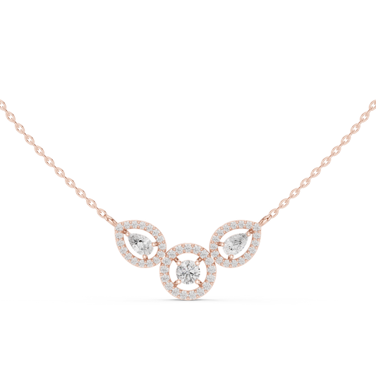 1.11ctw Solid Gold Modern Diamond Mangalsutra Trio Halo Pendant Necklace