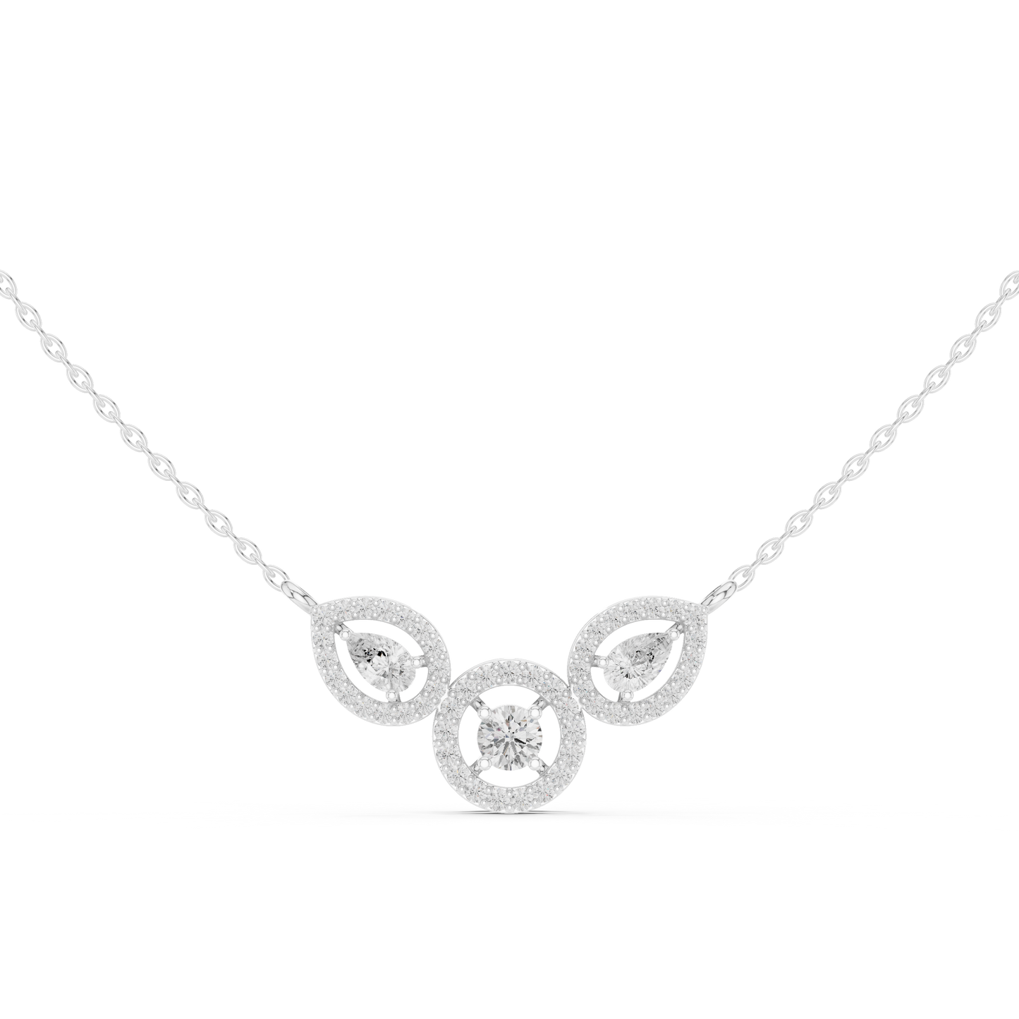 1.11ctw Solid Gold Modern Diamond Mangalsutra Trio Halo Pendant Necklace