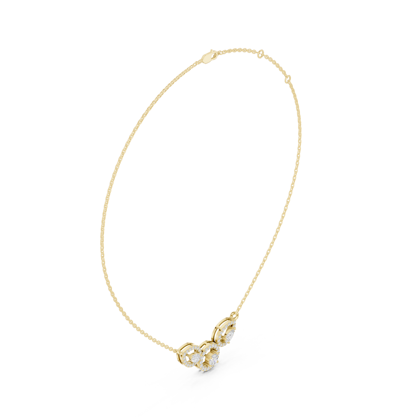 1.11ctw Solid Gold Modern Diamond Mangalsutra Trio Halo Pendant Necklace