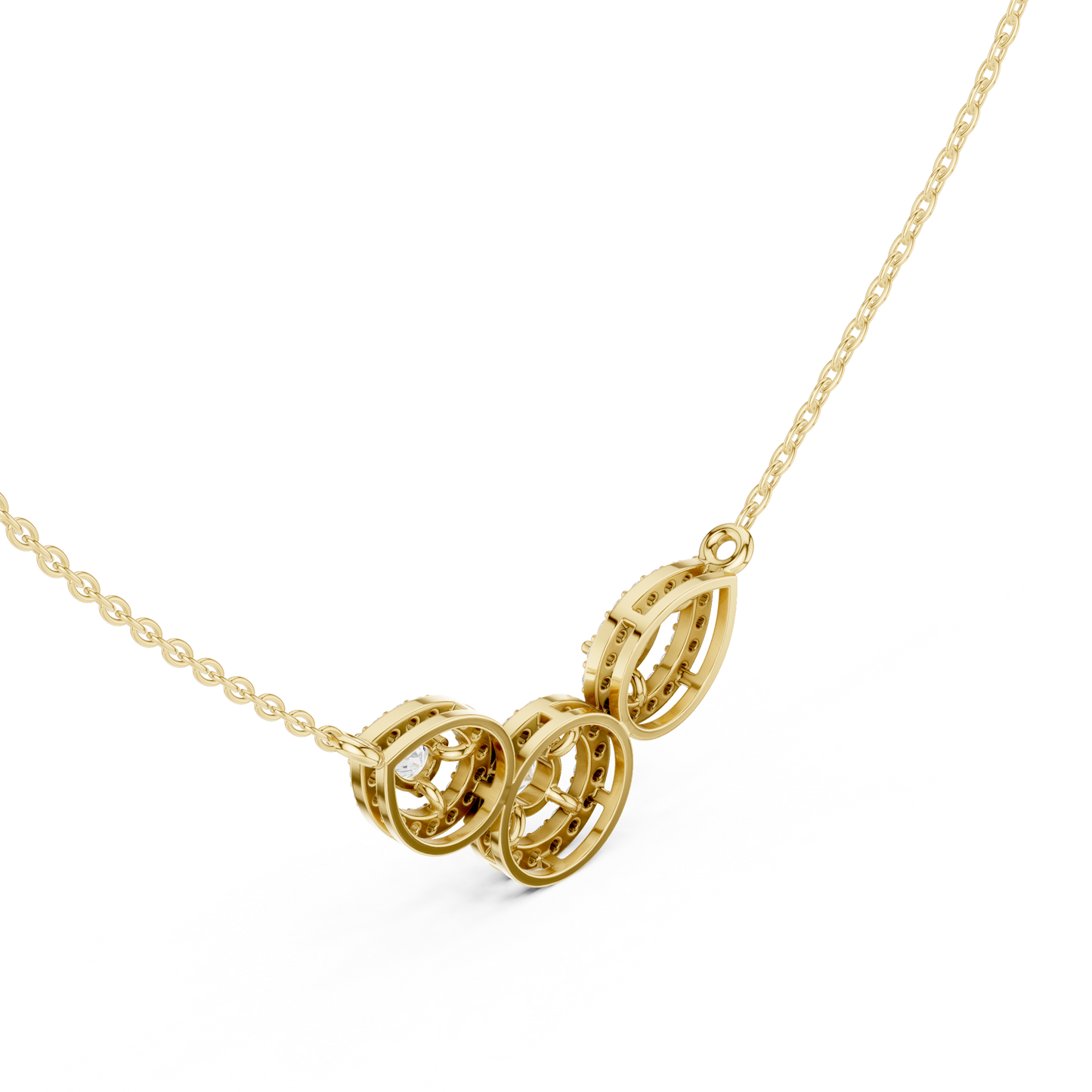 1.11ctw Solid Gold Modern Diamond Mangalsutra Trio Halo Pendant Necklace