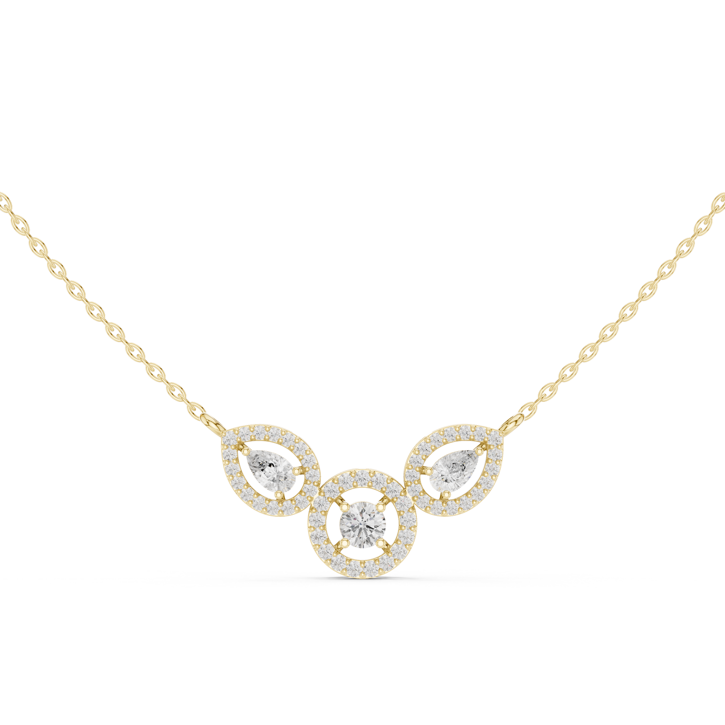 1.11ctw Solid Gold Modern Diamond Mangalsutra Trio Halo Pendant Necklace